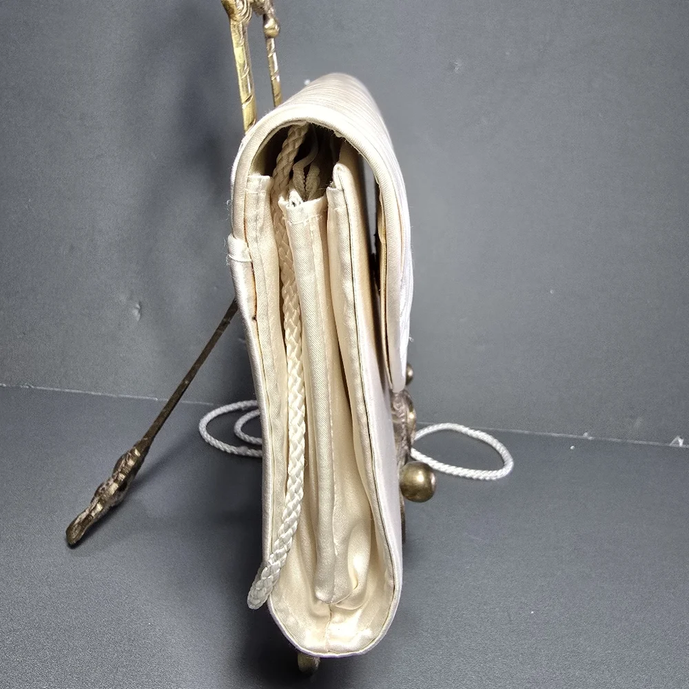 Vintage 1980's Partners Ivory Satin Clutch Purse 48557, 10" X 6 " - Picture 4 of 14